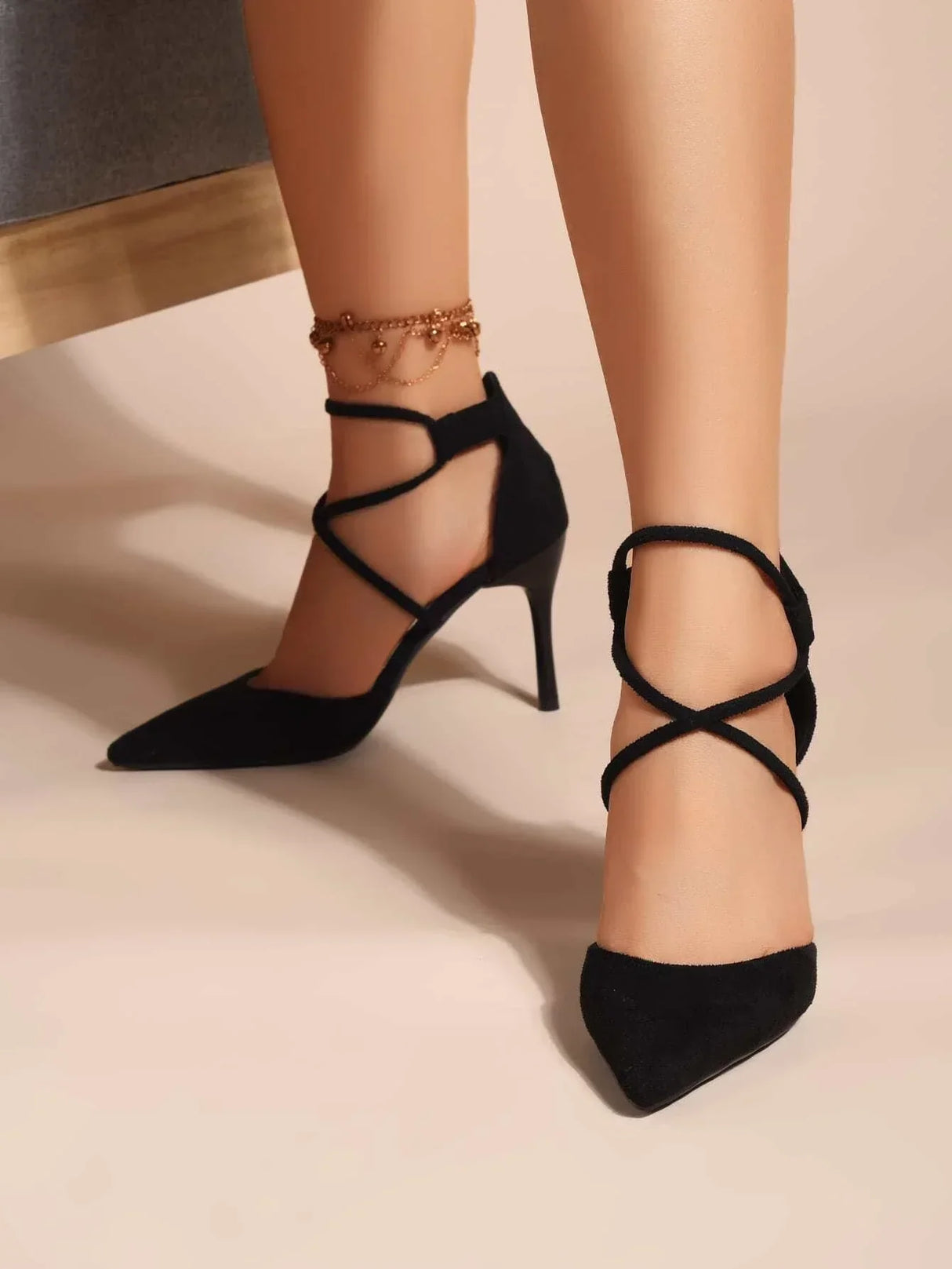 Buy SHEIN Minimalist Suedette Point Toe Stiletto Heeled Pumps in Pakistan