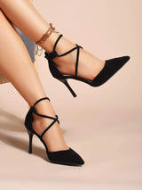Buy SHEIN Minimalist Suedette Point Toe Stiletto Heeled Pumps in Pakistan