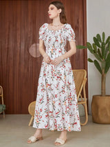 Buy Shein Floral Square Neck Shirred A-line Dress in Pakistan