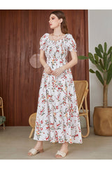 Buy Shein Floral Square Neck Shirred A-line Dress - Large in Pakistan