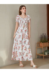 Buy Shein Floral Square Neck Shirred A-line Dress - Large in Pakistan