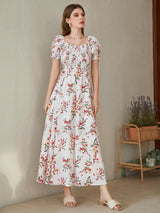 Buy Shein Floral Square Neck Shirred A-line Dress in Pakistan