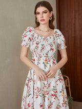 Buy Shein Floral Square Neck Shirred A-line Dress in Pakistan