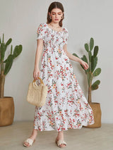 Buy Shein Floral Square Neck Shirred A-line Dress in Pakistan
