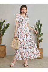 Buy Shein Floral Square Neck Shirred A-line Dress - Large in Pakistan