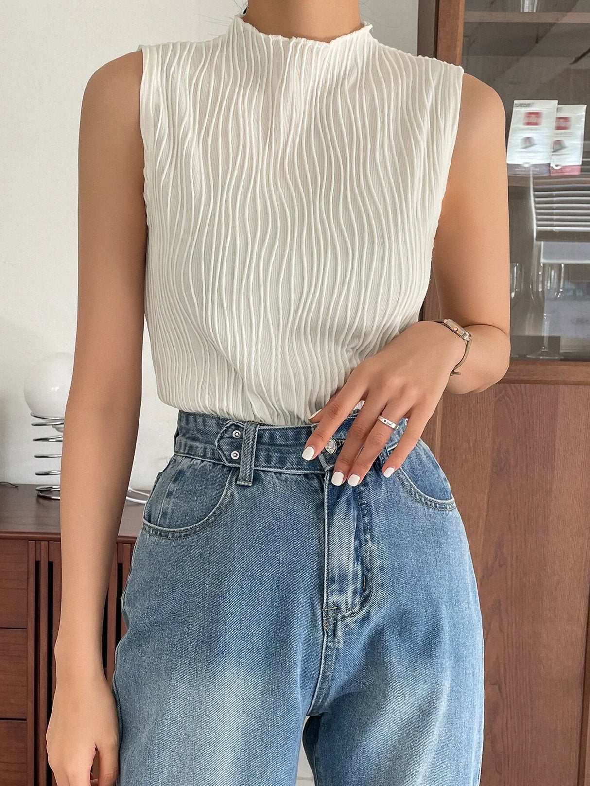 Buy SHEIN DAZY Stand Neck Solid Tank Top in Pakistan