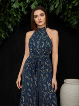 Buy Shein Golden Leaf Print Belted Culottes Jumpsuit in Pakistan