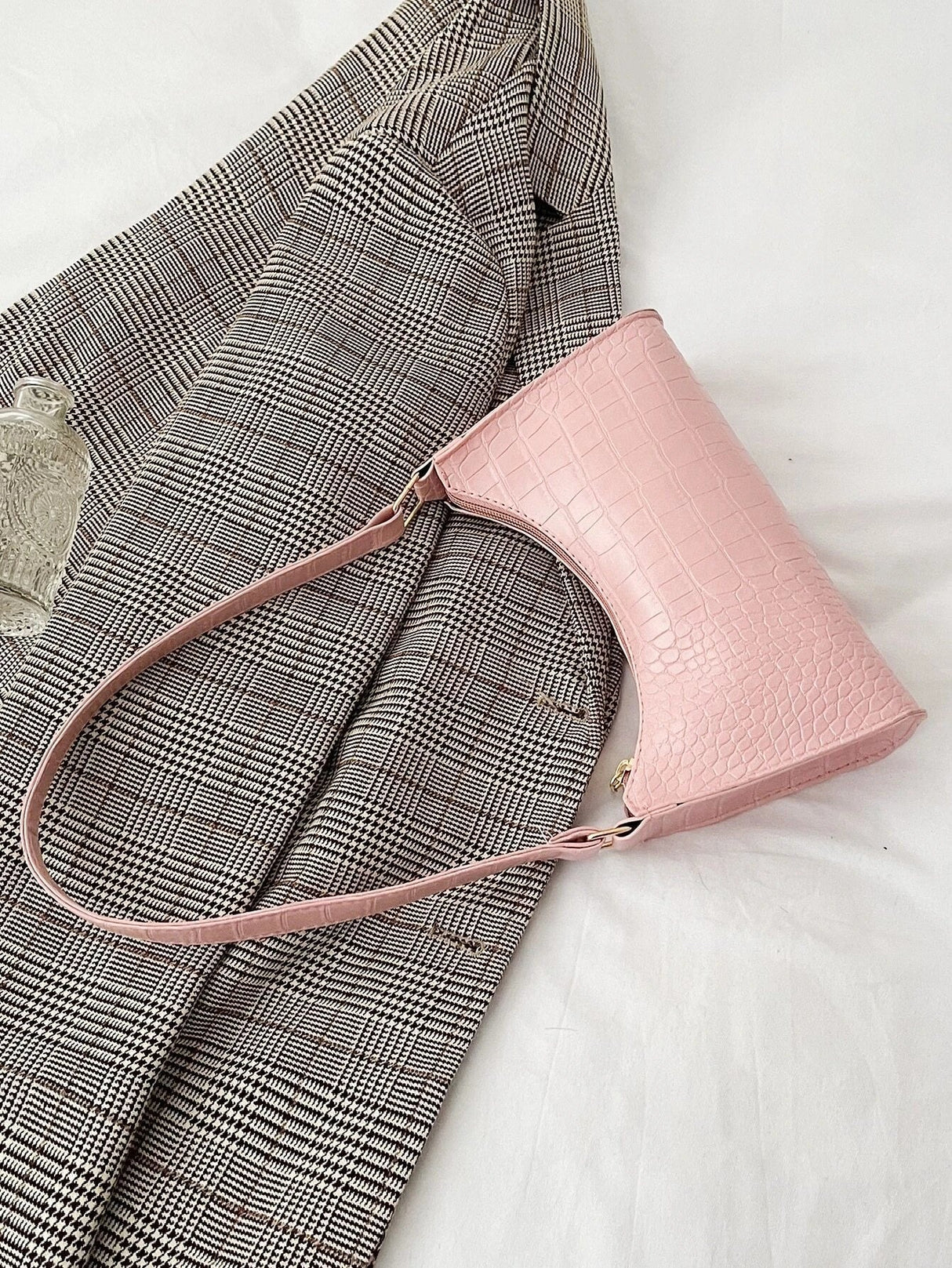 Buy SHEIN Crocodile Embossed Single Zip Baguette Bag in Pakistan