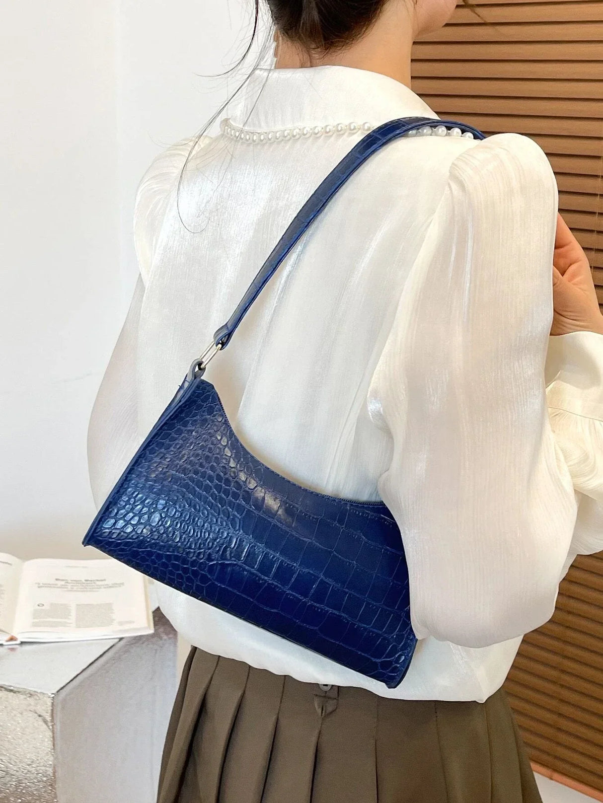 Buy SHEIN Crocodile Embossed Baguette Bag in Pakistan