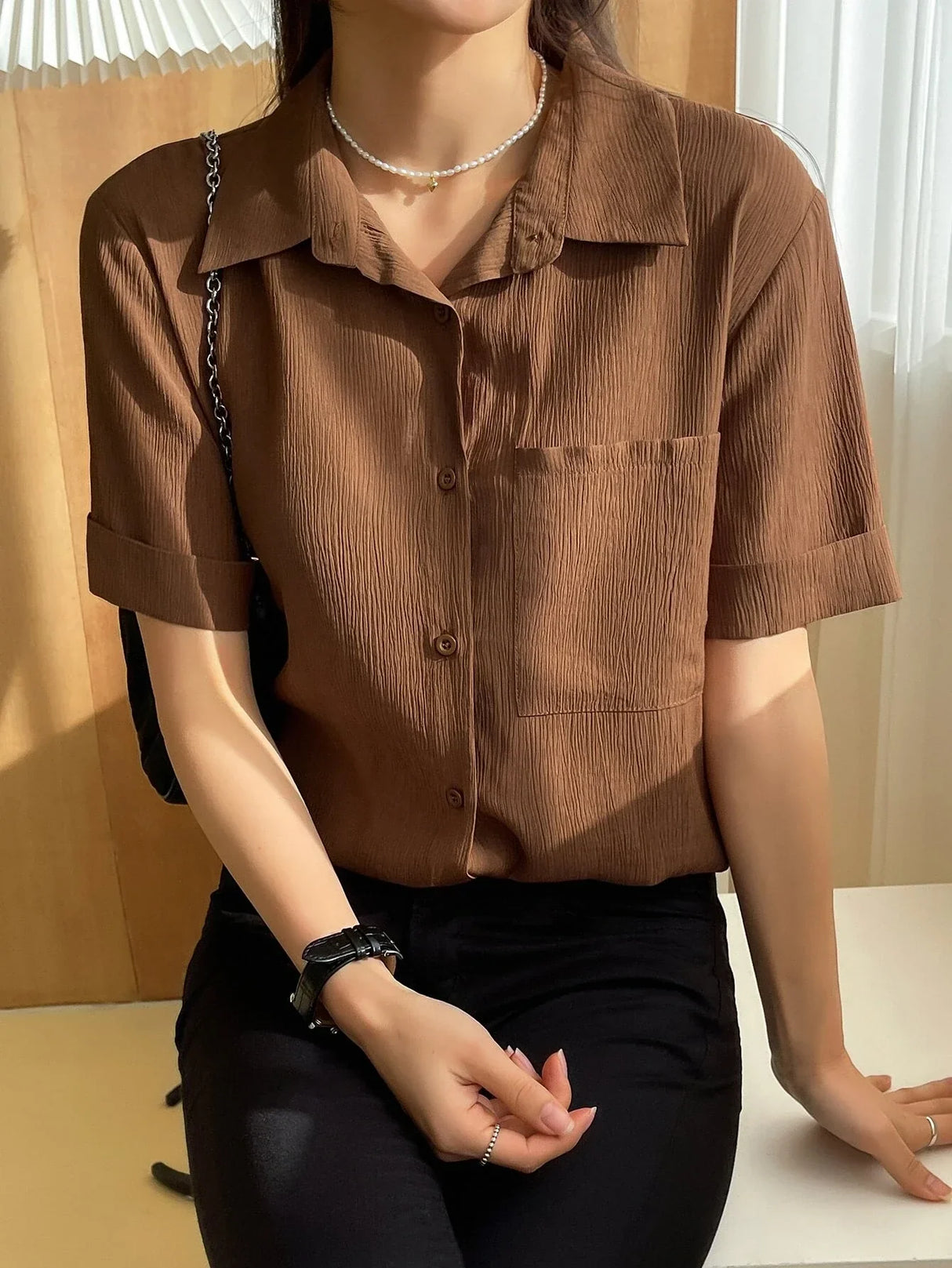 Buy SHEIN DAZY Patched Pocket Roll Up Sleeve Shirt in Pakistan