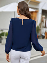 Buy Shein Lantern Sleeve Keyhole Back Blouse in Pakistan
