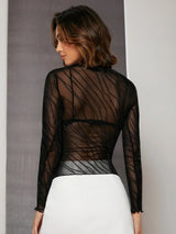 Buy SHEIN BAE Lettuce Trim Glitter Sheer Mesh Top Without Bra in Pakistan