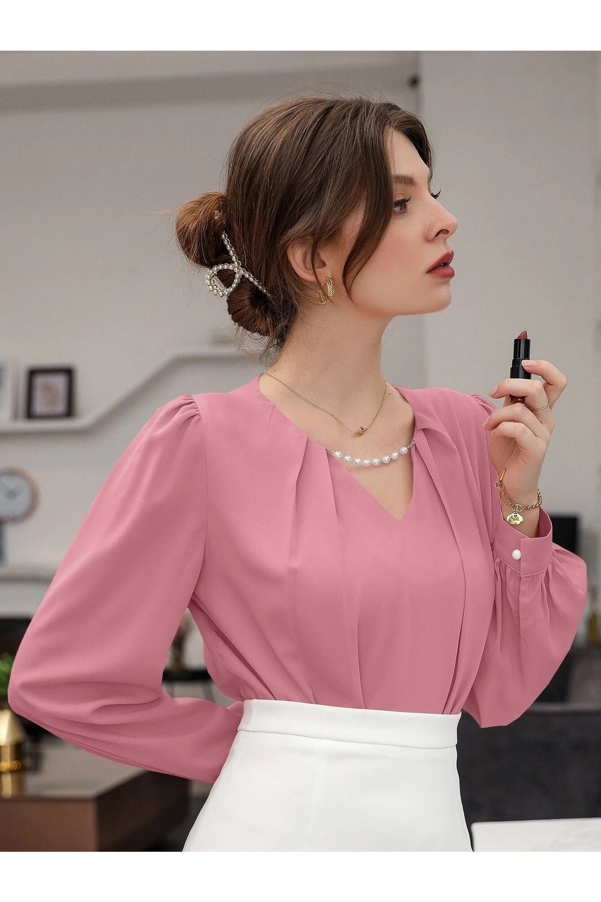 Buy Shein Puff Sleeve Solid Blouse in Pakistan