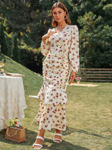 Buy SHEIN Modely Allover Floral Print Ruched Layered Hem Dress in Pakistan
