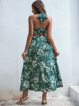 Buy Shein Vcay Floral Print Criss Cross Tie Back Crop Top & Ruffle Hem Skirt Set in Pakistan