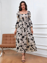 Buy SHEIN Modely Floral Print Lantern Sleeve Square Neck Dress in Pakistan