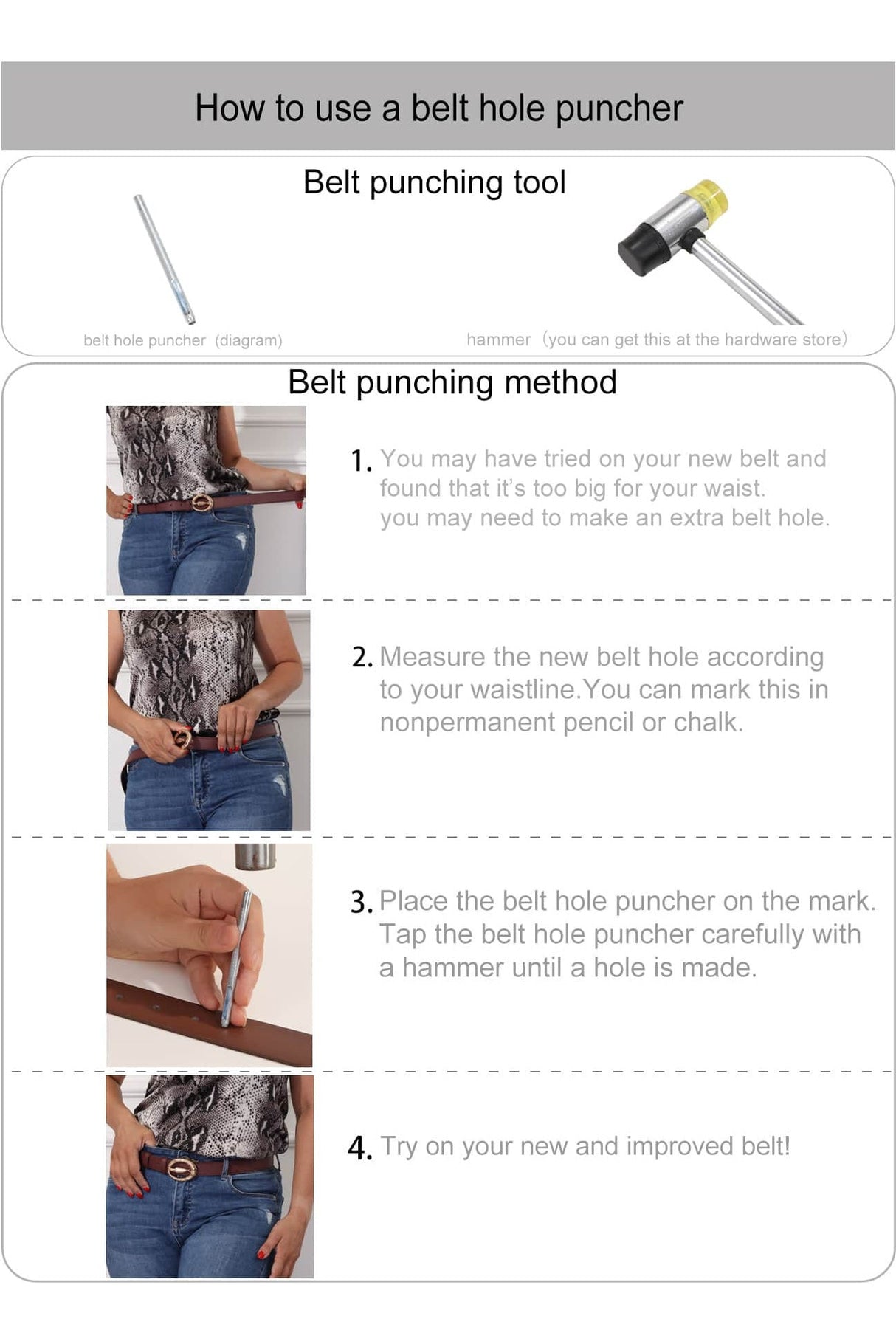 Buy Shein 4pcs Metal Buckle Belt With Hole Punch in Pakistan