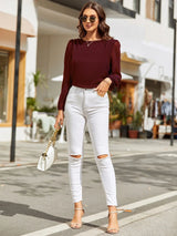 Buy Shein Lantern Sleeve Keyhole Back Blouse in Pakistan