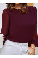 Buy Shein Lantern Sleeve Keyhole Back Blouse in Pakistan