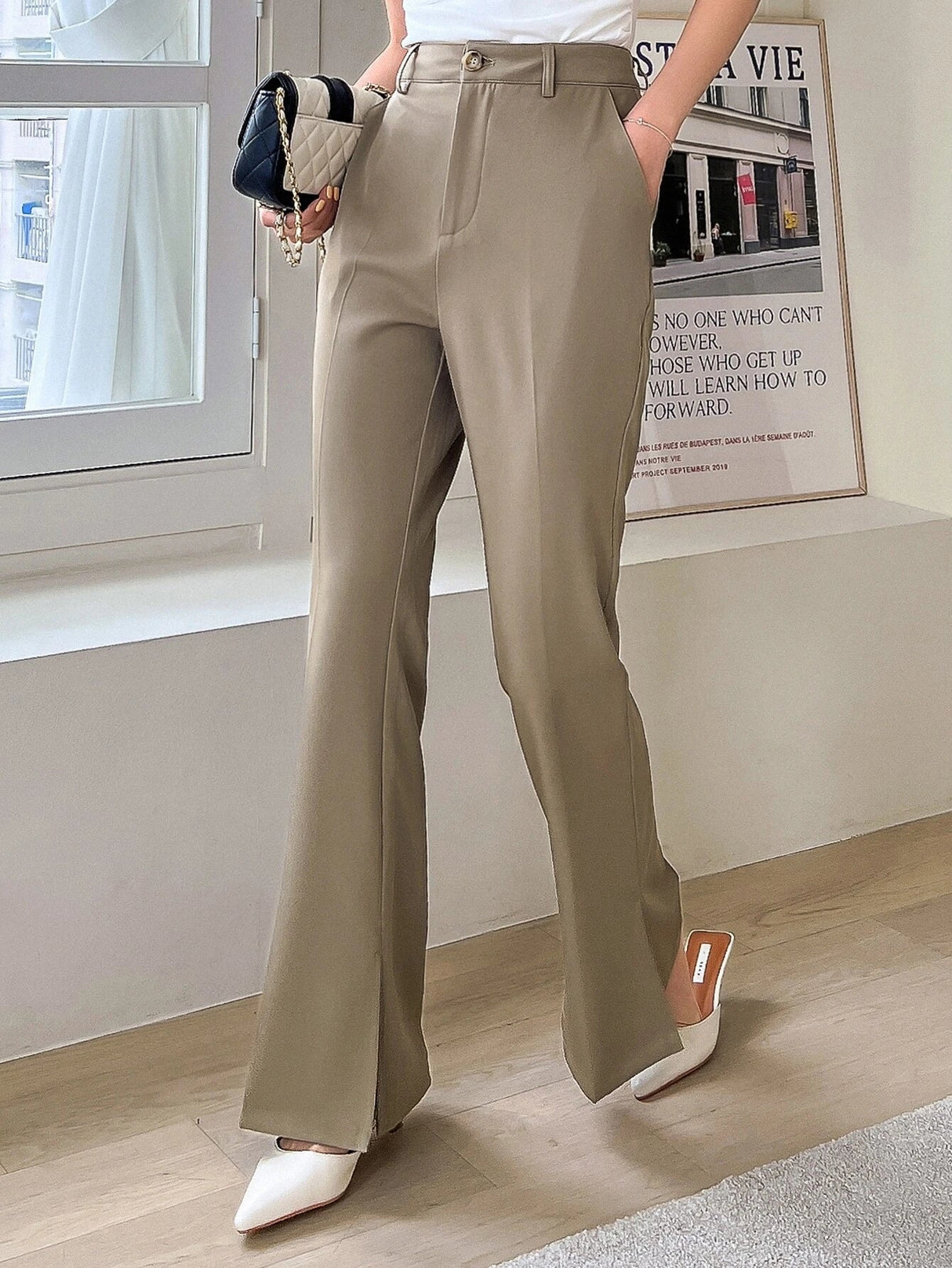 Buy Shein DAZY Slant Pocket Zip Fly Suit Pants in Pakistan