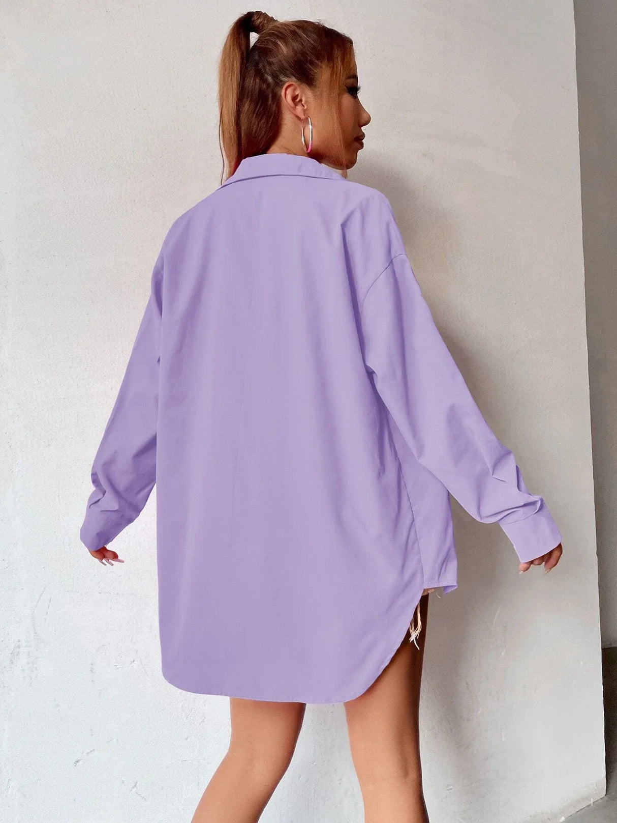 Buy SHEIN EZwear Curved Hem Drop Shoulder Blouse in Pakistan