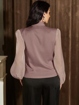 Buy Shein Fold Pleated Lantern Sleeve Satin Blouse in Pakistan