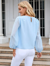 Buy Shein Lantern Sleeve Keyhole Back Blouse in Pakistan