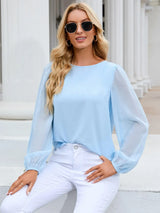 Buy Shein Lantern Sleeve Keyhole Back Blouse in Pakistan