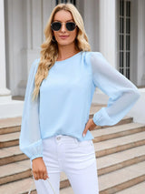 Buy Shein Lantern Sleeve Keyhole Back Blouse in Pakistan
