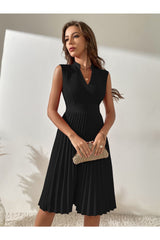 Buy SHEIN Solid Pleated Notched A-line Dress - Medium Black in Pakistan