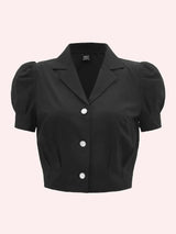 Buy SHEIN MOD Lapel Collar Puff Sleeve Button Up Blouse in Pakistan