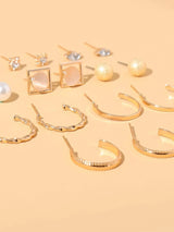 Buy Shein 9pairs Rhinestone & Faux Pearl Detail Earrings in Pakistan