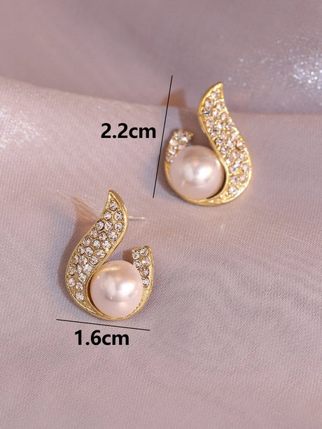 Buy Shein Rhinestone & Faux Pearl Decor Stud Earrings in Pakistan