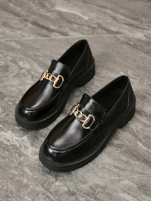 Buy Shein Round Toe Flats Women Minimalist Chain Decor Loafers in Pakistan
