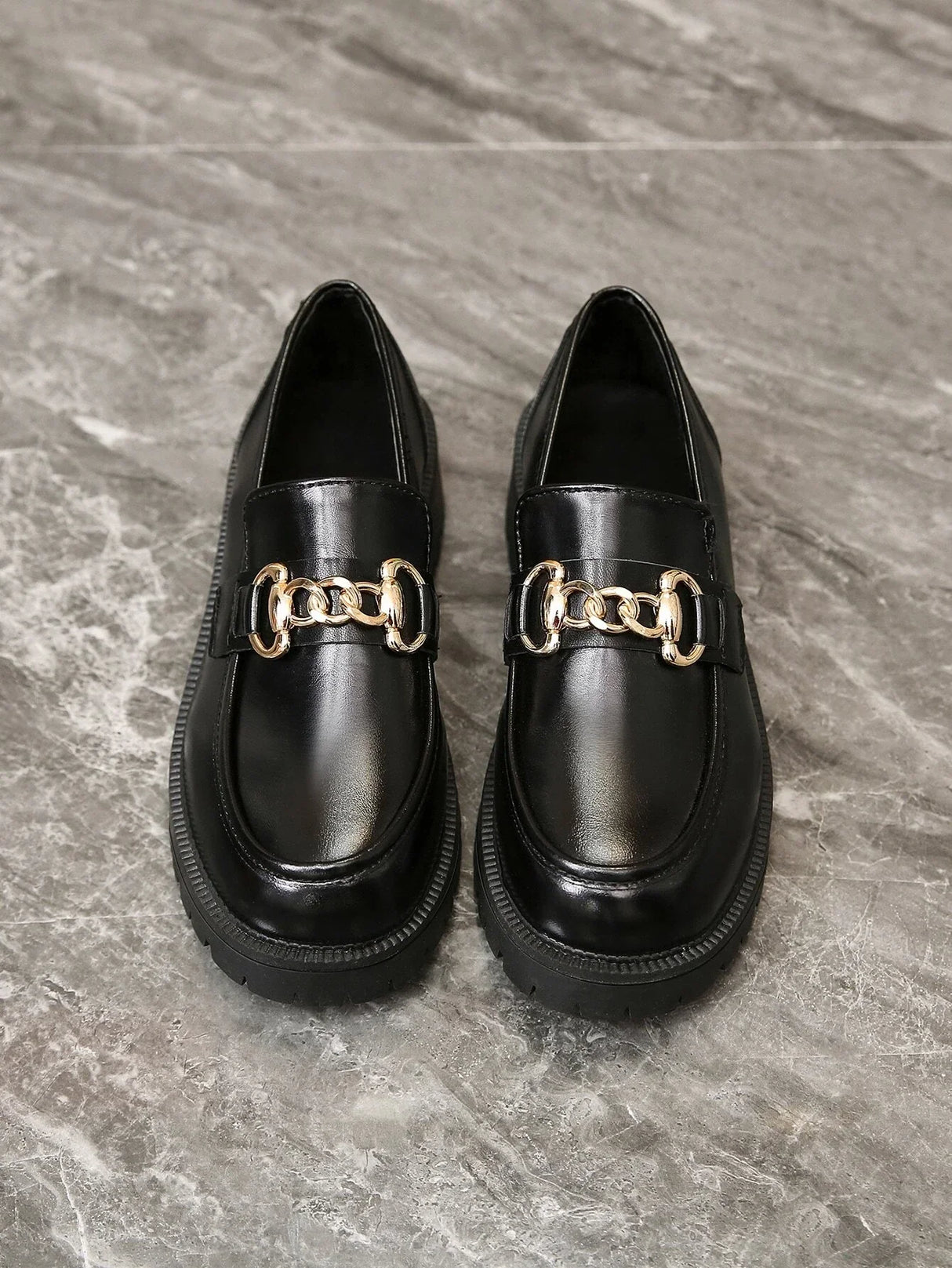 Buy Shein Round Toe Flats Women Minimalist Chain Decor Loafers in Pakistan