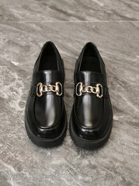 Buy Shein Round Toe Flats Women Minimalist Chain Decor Loafers in Pakistan