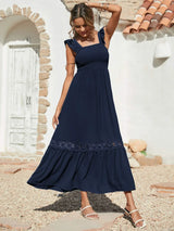 Buy SHEIN VCAY Shirred Guipure Lace Insert Ruffle Hem Dress in Pakistan