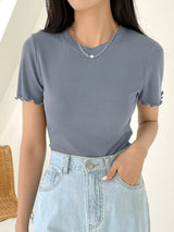 Buy SHEIN DAZY Lettuce Trim Ribbed Knit Tee in Pakistan