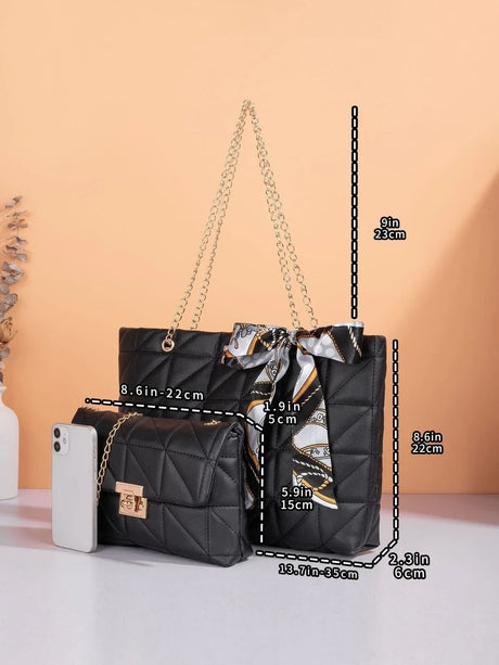 Buy SHEIN Twilly Scarf Decor Quilted Tote Bag With Square Bag in Pakistan