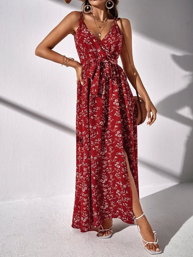 Buy Shein Frenchy Ditsy Floral Split Thigh Belted Cami Dress in Pakistan