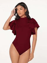 Buy SHEIN evoluSHEIN Mock-neck Layered Exaggerate Butterfly Sleeve Fitted Bodysuit in Pakistan