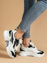 Buy SHEIN Number Pattern Two Tone Lace-up Front Chunky Sneakers in Pakistan