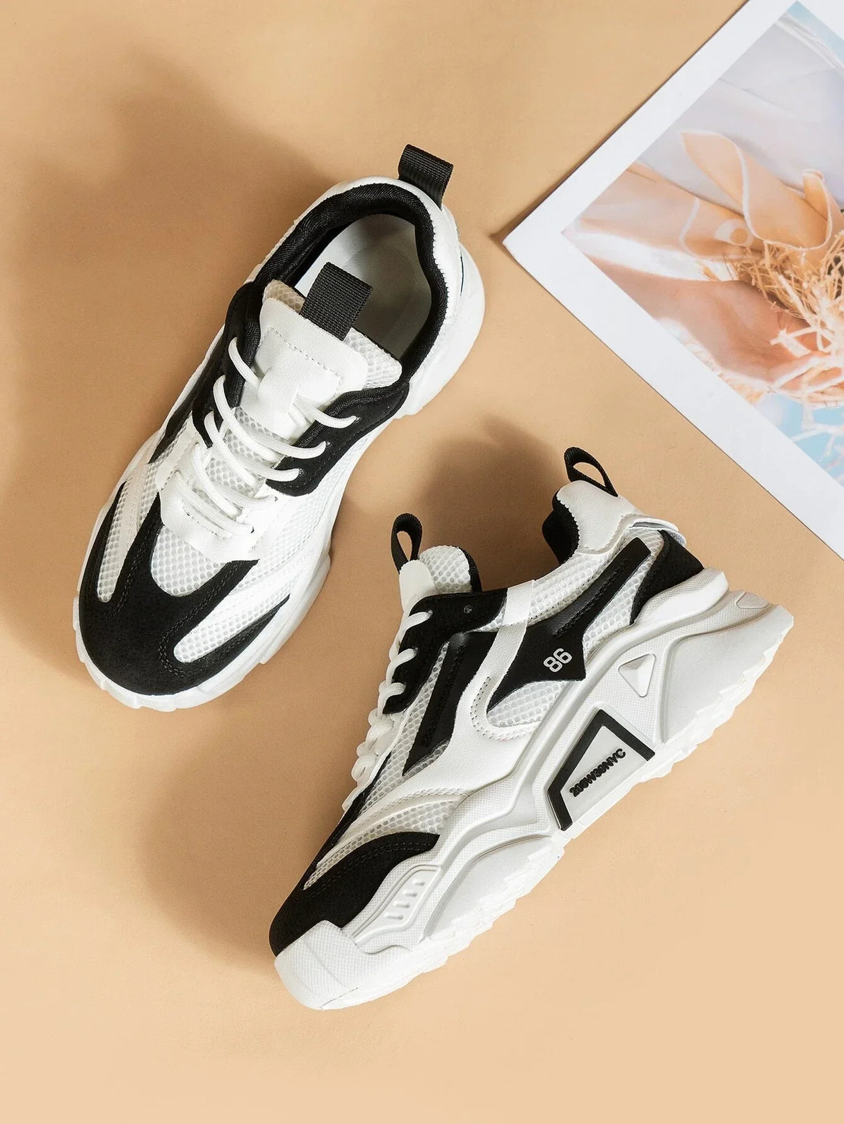 Buy SHEIN Number Pattern Two Tone Lace-up Front Chunky Sneakers in Pakistan