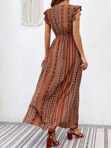 Buy SHEIN Geo & Floral Print Ruffle Trim Split Thigh Dress Without Belt in Pakistan