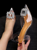 Buy SHEIN Rhinestone Decor Peep Toe Clear Band Chunky Heeled Slingback Pumps in Pakistan