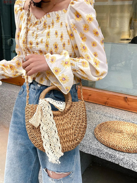 Buy SHEIN Lace Up Decor Straw Bag in Pakistan