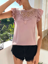 Buy SHEIN EMERY ROSE Contrast Guipure Lace Ruffle Sleeve Blouse in Pakistan