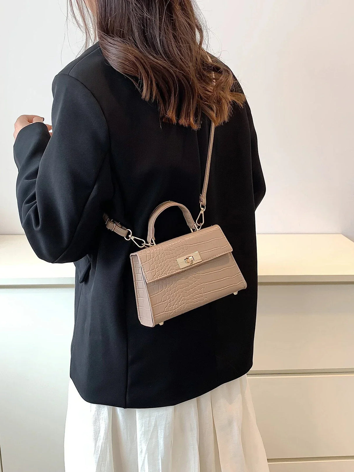 Buy SHEIN Mini Crocodile Embossed Twist Lock Flap Square Bag in Pakistan