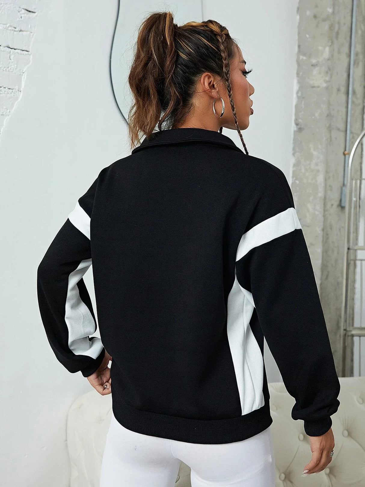 Buy Shein Contrast Panel Half Zip Sweatshirt in Pakistan