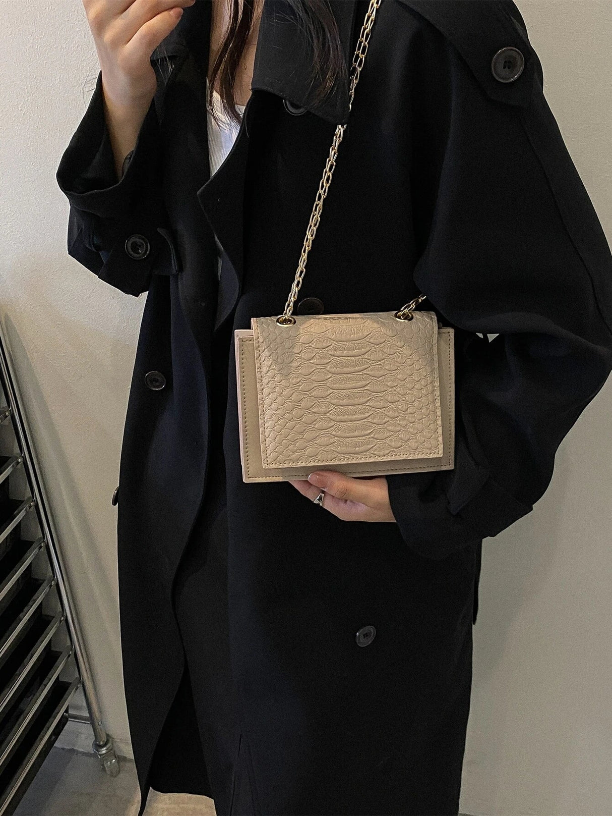 Buy Shein Mini Snakeskin Embossed Chain Square Bag in Pakistan